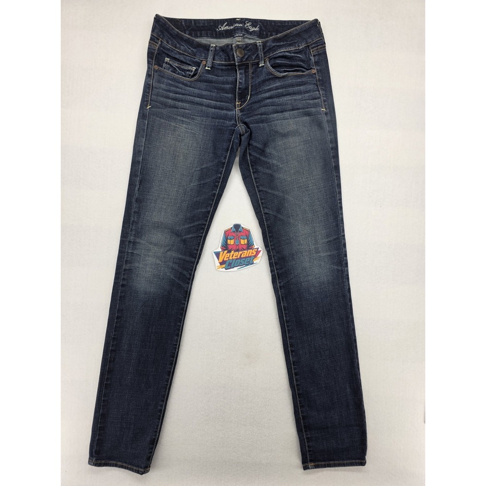 American Eagle Womens Jeans 6 Long Skinny Dark Wash Stretch Mid Rise 32x34